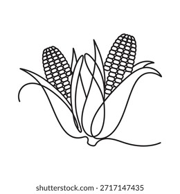 Un simple dibujo de línea representa dos espigas de maíz con hojas circundantes