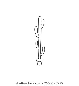 Dibujo de línea simple de un cactus del desierto en una olla