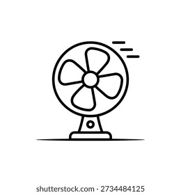 Simple line drawing of a desktop electric fan blowing air