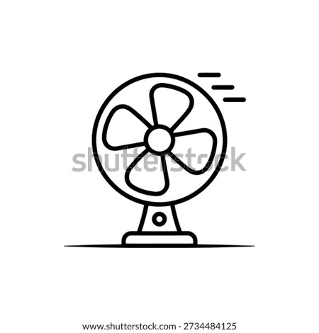 Simple line drawing of a desktop electric fan blowing air