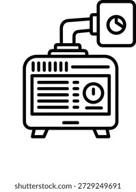 Simple line drawing of a device with a gauge and clock