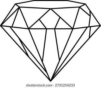Un simple dibujo de línea de una piedra preciosa de diamante, mostrando sus facetas y forma geométrica.