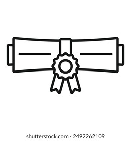 Simple line drawing of a diploma certificate with a seal, suitable for academic themes