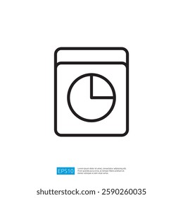 a simple line drawing document featuring a pie chart, representing data analysis and reporting. It emphasizes visual data presentation illustration icon