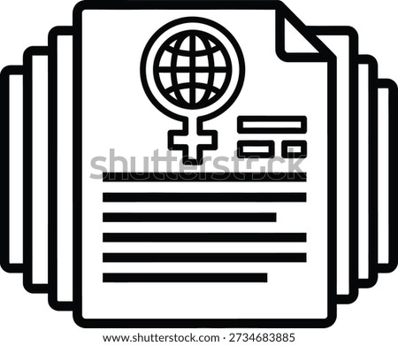 A simple line drawing of a document with a female symbol and globe icon
