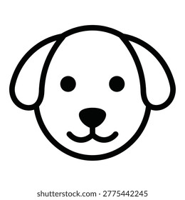 Simple line drawing of a dogs head with floppy ears and smiling face icon