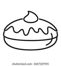 Simple line drawing of a donut being iced with chocolate and topped with cream