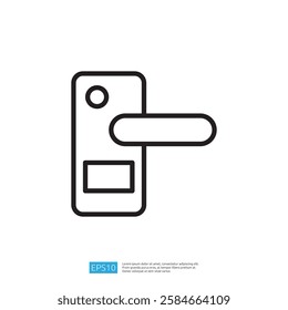 A simple line drawing of a door handle with a keyhole, representing an entry point or access.