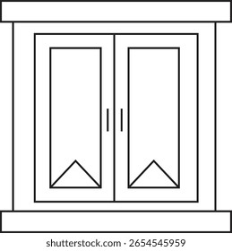 Dibujo de línea simple de puertas dobles con adornos decorativos.