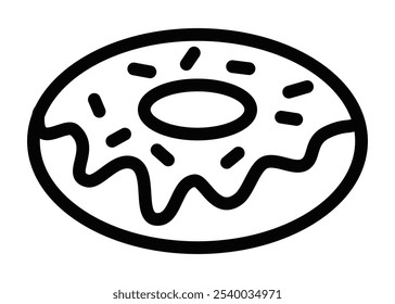 Dibujo de línea simple de una rosquilla con glaseado y espolvorear, que representa temas de postre o panadería. Ilustración vectorial. Trazo editable.