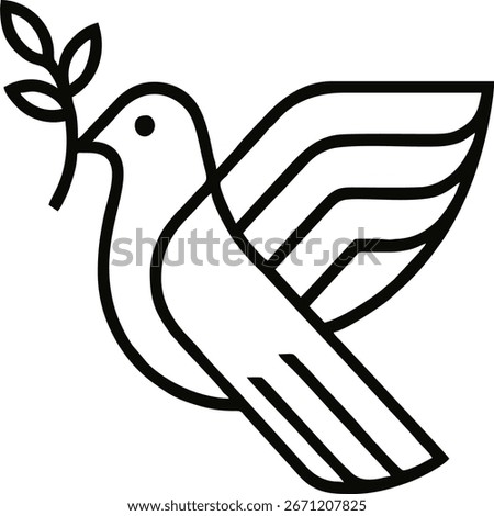 A simple line drawing of a dove holding an olive branch, symbolizing peace.
