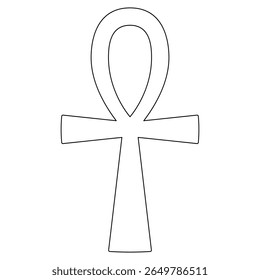 Simple line drawing of Egyptian Ankh symbol black and white vector illustration for design use. Clipart image isolated on background.