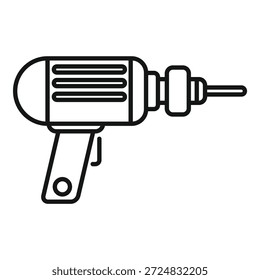 Einfache Linienzeichnung einer elektrischen Bohrmaschine, die Renovierungs- und Bauarbeiten darstellt