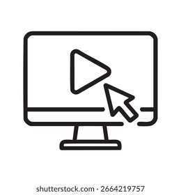 Eine einfache Linienzeichnung eines elektronischen Gerätes zur Informationsanzeige mit einem Cursor und einer Wiedergabetaste auf dem Bildschirm.