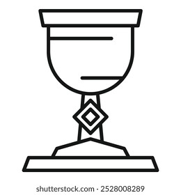 Einfache Linienzeichnung eines eleganten antiken Metallgoblets, der auf einem Sockel steht