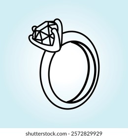 A simple line drawing of an elegant diamond ring, symbolizing love and commitment.