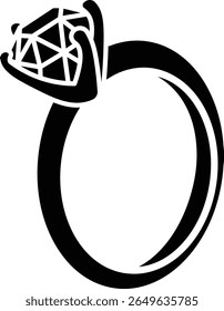 A simple line drawing of an elegant diamond ring, symbolizing love and commitment icon vector solid style.