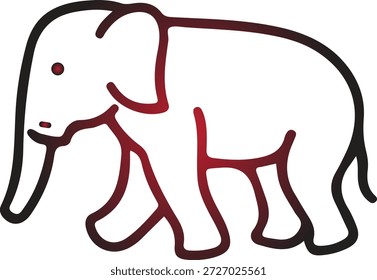 A simple line drawing of an elephant with a reddish hue and bold black outlines perfect for design projects on transparent background