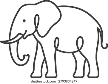 Simple line drawing of an elephant standing alone on white background