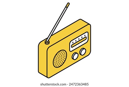 Simple line drawing of emergency kit, portable radio, isometric illustration, Vector Illustration