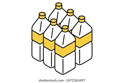 Einfache Strichzeichnung des Notfallkits, Mineralwasser, isometrische Darstellung, Vektorillustration