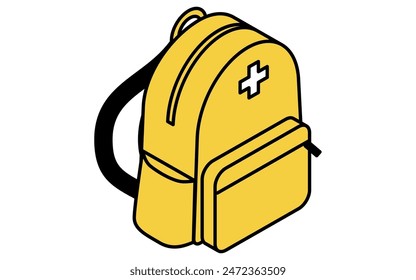 Simple line drawing of emergency kit, emergency rucksack, isometric illustration, Vector Illustration