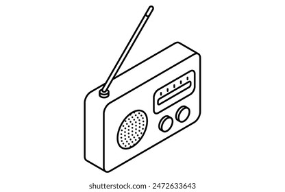 Simple line drawing of emergency kit, portable radio, isometric illustration, Vector Illustration