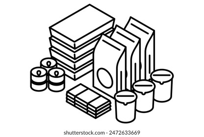 Simple line drawing of emergency kit, emergency rations, isometric illustration, Vector Illustration