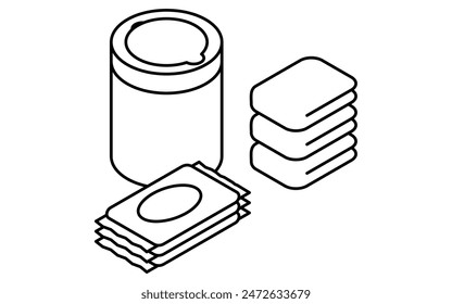 Simple line drawing of emergency kit, sanitary napkin, isometric illustration, Vector Illustration