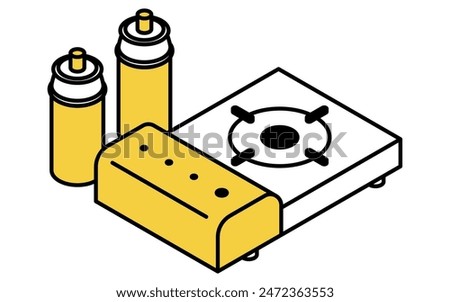 Simple line drawing of emergency kit, cassette stove, isometric illustration, Vector Illustration