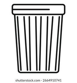 Dibujo de línea simple de una papelera de oficina vacía, con líneas de Vertical que indican su capacidad