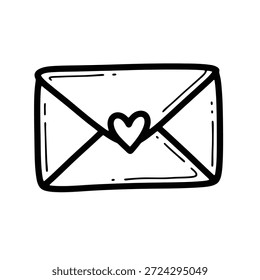 Desenho de linha simples de envelope com coração