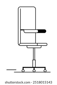 Simple line drawing of an ergonomic office chair with adjustable height and armrests. Ideal for office furniture catalogs, ergonomic design articles, workspace setups, office interior design, modern o