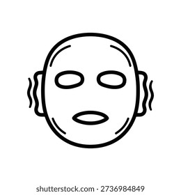 Simple line drawing of a facial mask on a face, symbolizing skincare and relaxation treatments for a serene and rejuvenated complexion.