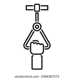 Simple line drawing of a factory worker's hand pulling a lever to operate machinery