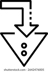 A simple line drawing features an arrow pointing down into a triangle, which contains two circles. The design is minimal, using only black lines on a white background. It is 160 characters.