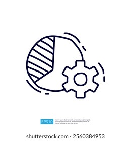 A simple line drawing featuring a pie chart and a gear, symbolizing data analysis and process optimization.