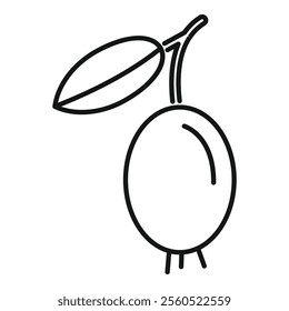 Simple line drawing of a feijoa fruit with a leaf, ideal for minimalist designs