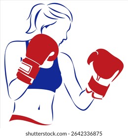 Desenho de linha simples de uma boxeadora feminina