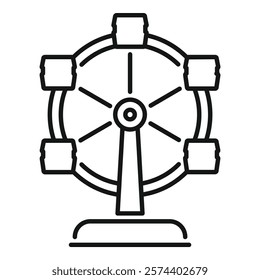 Simple line drawing of a ferris wheel rotating at an amusement park, perfect for a minimalist design