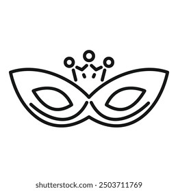 Dibujo de línea simple de una máscara de carnaval festiva, insinuando misterio y celebración