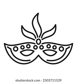 Simple line drawing of a festive mask with feathers and jewels for mardi gras or a masquerade ball