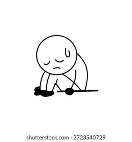 Un simple dibujo de línea de una figura se desplomó, con la cabeza hacia abajo, expresando tristeza o fatiga. Diseño minimalista sobre fondo blanco, transmitiendo emoción a través de Formas básicas.