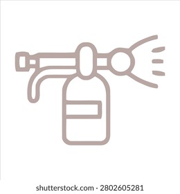 Simple line drawing of fire extinguisher with attached hose and nozzle