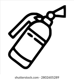 Simple line drawing of a fire extinguisher with attached hose and nozzle