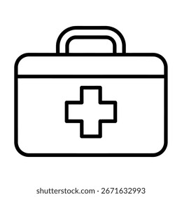 A simple line drawing of a first aid kit, perfect for illustrating medical concepts, emergency preparedness, or healthcare services. Clean and minimalist design.