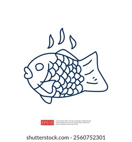 A simple line drawing of a fish, showcasing its scales and fins, designed for illustrative or decorative purposes.