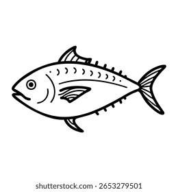 A simple line drawing of a fish with a streamlined body and fins. The fish has a pointed snout and distinct scales along its sides.