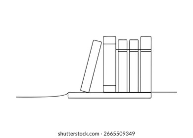 Línea simple que dibuja cinco libros por estante con un Vector de línea simple