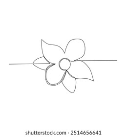 Simple line drawing of a five-petaled flower with a visible center, situated above a horizontal line. The hand-drawn style adds a touch of charm and elegance